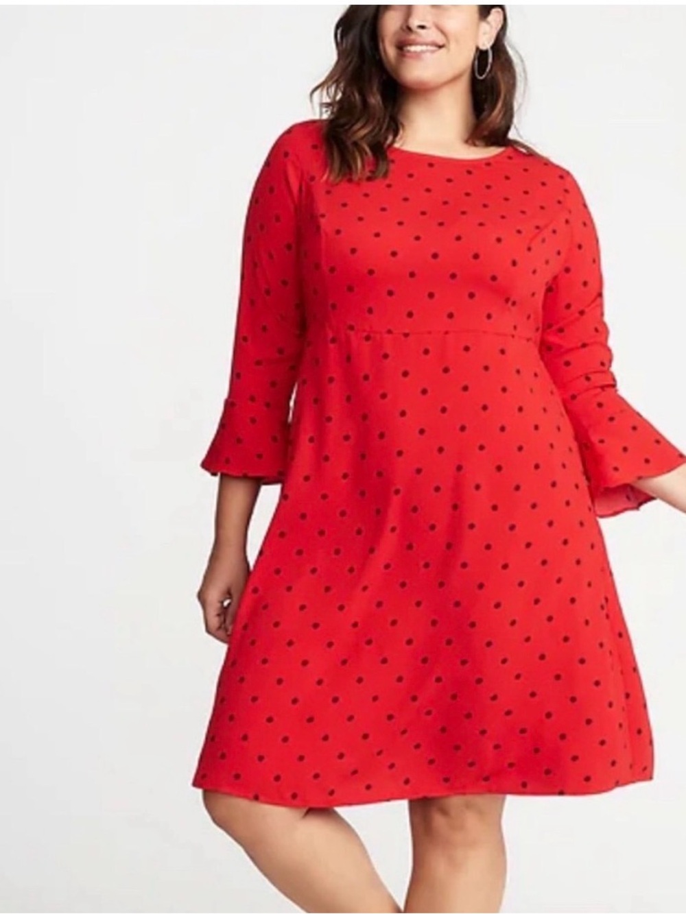 Old Navy fit & flare flute sleeve  red Polka Dot Dress Sz L preppy retro